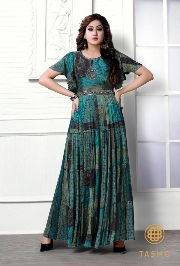 TM 4018 - Shaded Bohemian Inspired Gown with Bias Cut Sleeves
