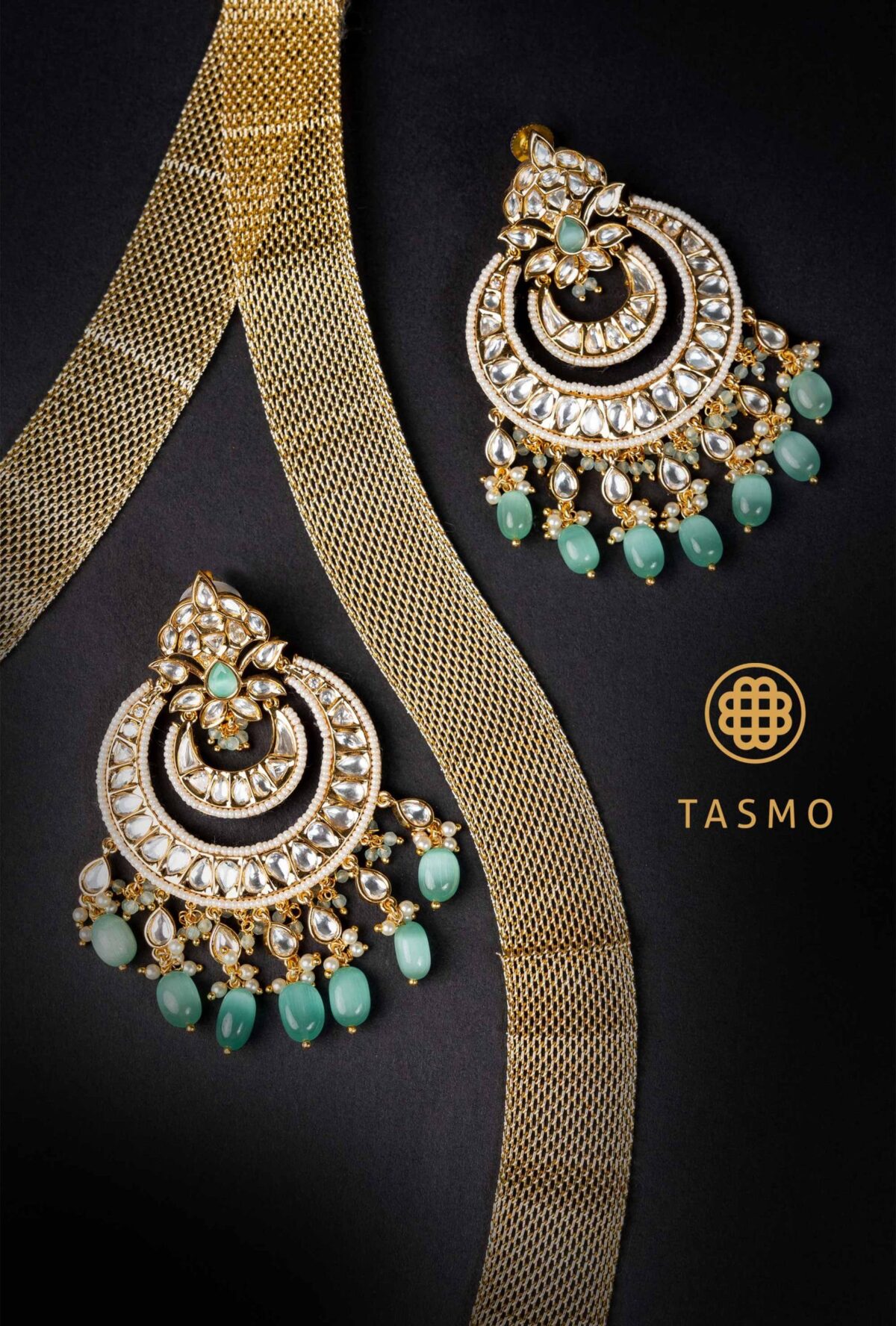TM 6205 - Kundan Earrings-Aqua Stone Drops & Danglers
