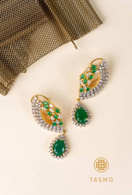 TM 6233 - Green & Silver Stone Statement Earring