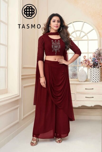 TM 7041 - Classic Crop Top Co-Ord Set with Scarf