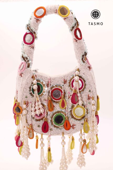 TM 7961 - Fully Beaded White Handbag