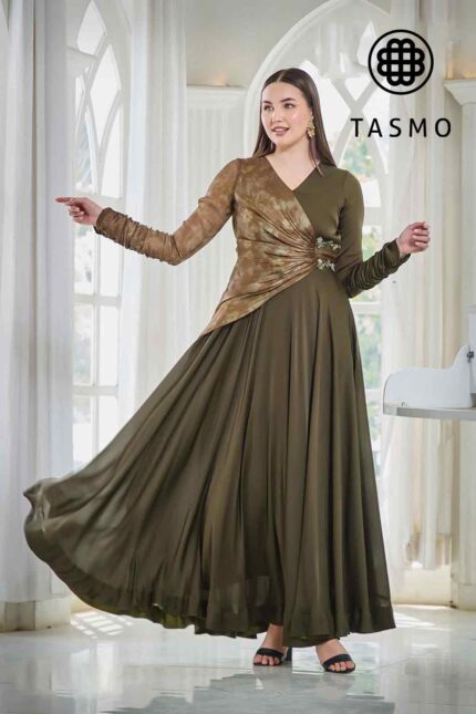TM 4012/A - Olive Gown that Flows with Liquid Elegance