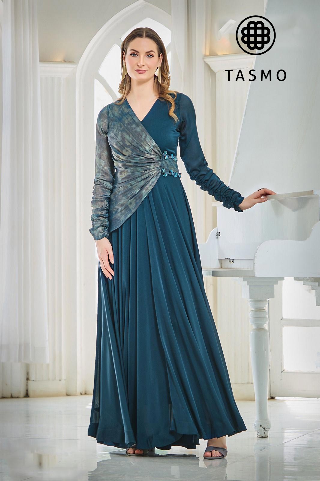 TM 4012/B – Teal Gown that Flows with Liquid Elegance