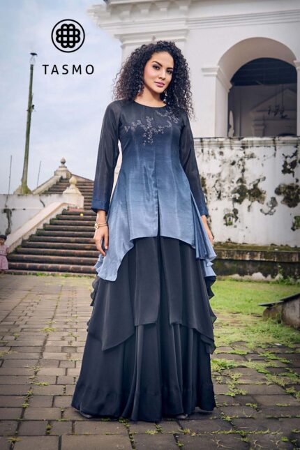 TM 4027/B - A Symphony of Plum Satin and Graceful Layers, Radiating Timeless Royal Elegance.