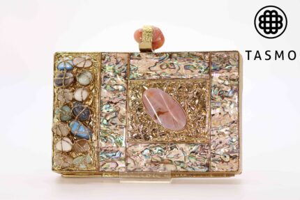 TM 7965 - Gilded Abalone & Gemstone Clutch: A Symphony of Refined Luxury
